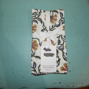 Williams Sonoma Larger Scale Blockprint Floral Dinner Napkins Set of 4